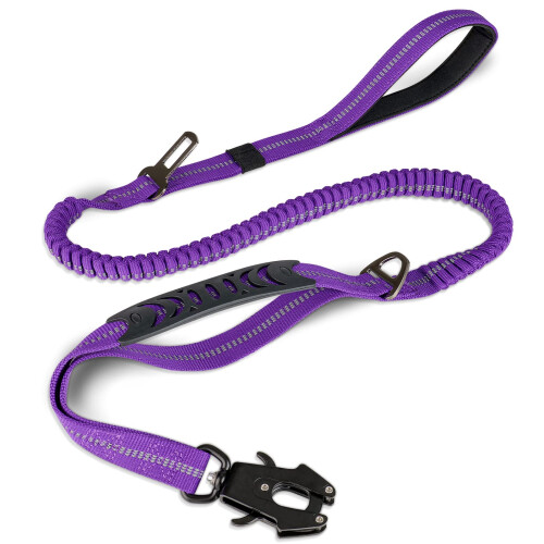 (PURPLE) Guia reforçada para cães com alça de sinalização e alças acolchoadas rebatíveis compatíveis. Guia refletora