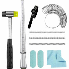 Ring Mandrel Sizer Kit, Ring Making and Repair Tools with Ring Sizer, Jewelry Hammer, Jump Rings, Chains and Cloth
