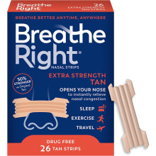 Breathe Right Extra Strength nenäliuskat, ruskea, avaa nenän välittömästi kuorsauksen ja nenän tukkoisuuden helpotukseen