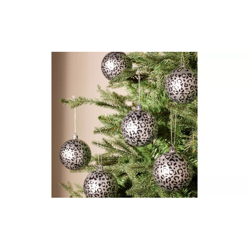 Pack of 6 Black Leopard Print Christmas Baubles