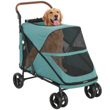 PawHut Carrito para Perros Plegable Verde hasta 30 kg con Suspensión en 4 Ruedas y Freno de Pie