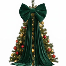 (dark green, 40x160cm) Velvet Christmas Bow, Long Tail Streamer Bow, Soft Draping Ribbon for Tree Wedding Party Decoration