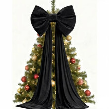 (black, 40x180cm) Velvet Christmas Bow, Long Tail Streamer Bow, Soft Draping Ribbon for Tree Wedding Party Decoration