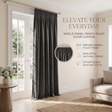 (Grey Pencil Pleat-66"x84") Thermal Blackout Ready Made Curtains Room Divider Door Curtain - Single Panel