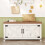Shoe Storage Bench with 2 Barn Doors and Padded Seat White-Brown 1