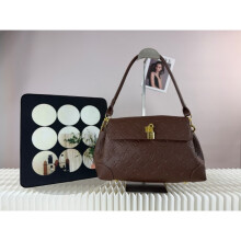 (Brown) Retro embossed flap messenger bag Lock commuter shoulder crossbody bag