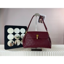 (Wine red) Retro embossed flap messenger bag Lock commuter shoulder crossbody bag
