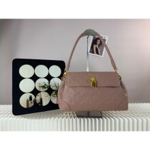 (Pink) Retro embossed flap messenger bag Lock commuter shoulder crossbody bag
