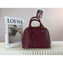 (Burgundy) Retro Embossed Shell Bag Lock Handle Shoulder Crossbody Bag