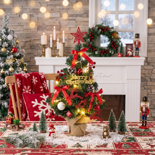 Living And Home 60cm Mini LED Lighted Artificial Christmas Tree