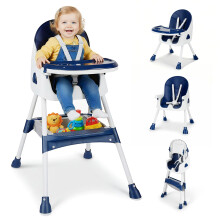 Nastopee 4-in-1 Convertible Baby High Chair, Foldable Toddler Feeding Chair with 5-Point Harness, Removable Double Tray, Adjustable Height & Footrest
