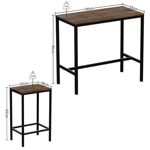 Vida Designs (Dark Wood) Roslyn 2 Seater Home Dining Bar & Stool Table Set 2
