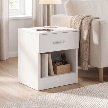 (White) Riano 1 Drawer 1 Shelf Bedside Chest Nightstand