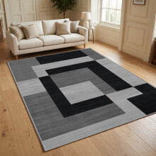 (200x290 cm- Extra Large Rugs Indoor Outdoor Area Rug, MILO BLACK GREY) Non-Slip Area Rugs Printed Geometric Carpets Hallway Runner