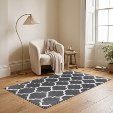 (80x150 cm - Large Runner Rug/Carpet, AVA GREY) Non-Slip Area Rugs Printed Geometric Carpets Hallway Runner