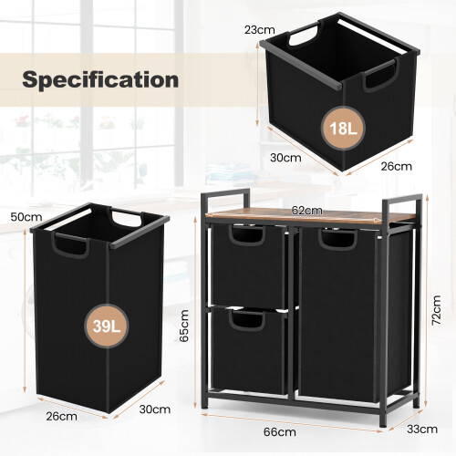 Costway Freestanding Laundry Hamper Laundry Basket Organizer 2