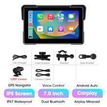 Srnubi pantalla portátil 7,0 pulgadas para motocicleta, inalámbrica, CarPlay, Android, GPS, DVR, IP67