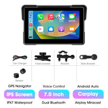 Srnubi Pantalla portátil inalámbrica de 7,0 pulgadas para motocicleta con CarPlay, Android, GPS, DVR y TPMS IP67