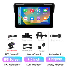 Srnubi Pantalla portátil 7,0 pulgadas para moto, inalámbrica CarPlay Android GPS DVR TPMS IP67