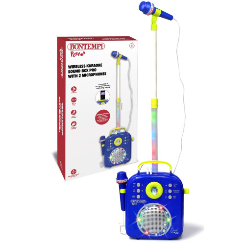 Bontempi Karaoke-Soundbox mit 2 Mikrofonen und Ständer, Hellblau 1