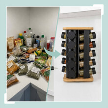 Drehbarer Gewürzkarussell mit 20 Glasstreuern, Bambus, Mattschwarz