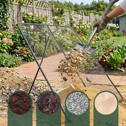 Gartensieb 100 x 80 cm mit verzinktem Drahtgewebe, Anthrazit, Silber
