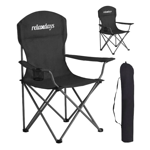 Klappbarer Campingstuhl, 2er-Set mit Getränkehalter, Schwarz 1