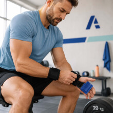 Gewichtheber-Handgelenkhaken, 2er-Set, Neoprenpolsterung, Schwarz/Blau, 150 kg