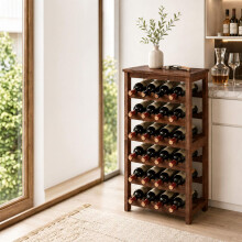 Weinregal aus Walnussholz für 24 Flaschen mit oberer Ablage, 82 cm, Braun