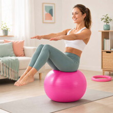Gymnastikball 65 cm mit Ständer, Widerstandsbändern und Pumpe, Pink
