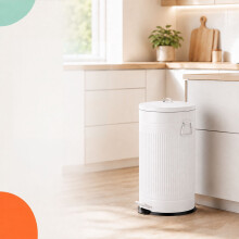 Retro-Tretmülleimer 40 l mit Soft-Close-Deckel, Weiß, Eisen