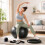 Palla da ginnastica da 65 cm con supporto, elastici di resistenza e pompa, nera 1