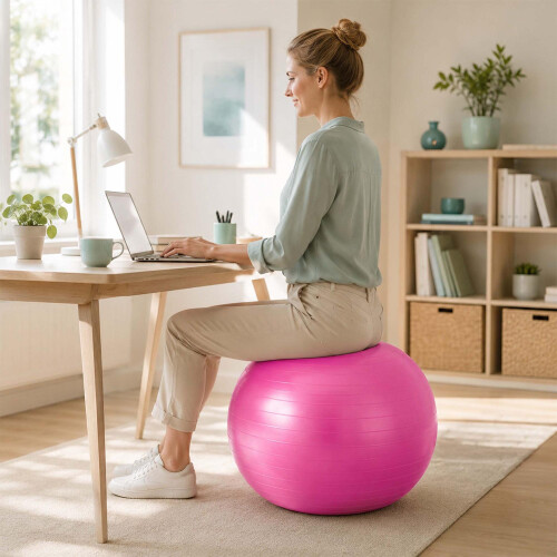 Palla da ginnastica da 65 cm con supporto, elastici di resistenza e pompa, rosa 2