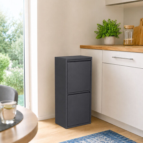 3-Kammer-Abfalleimer 40 l mit Kippfunktion, Anthrazit, Wandmontage