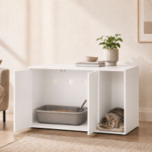 Katzentoilettenschrank mit 2 Push-to-Open-Türen, 50 x 80 x 50 cm, Weiß