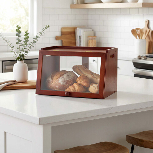Contenitore per il pane in bambù con finestra trasparente e ripiano superiore