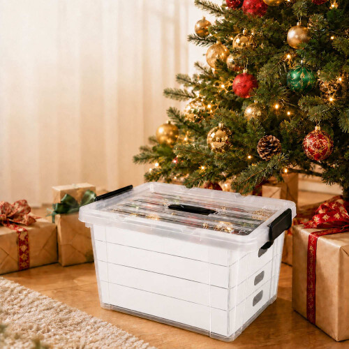 Aufbewahrungsbox für Weihnachtskugeln mit Tragegriff, 4 Ebenen, transparent