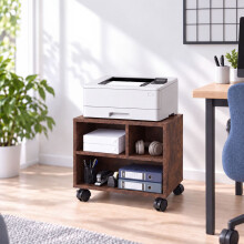 Supporto mobile per stampante con rotelle e 3 scomparti, effetto legno marrone