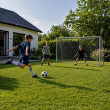 Fußballtor aus Stahl mit reißfestem PE-Netz, für Gartentraining, Grau