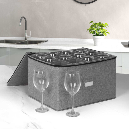 Scatola porta bicchieri per 12 bicchieri con divisori, set da 2, grigia