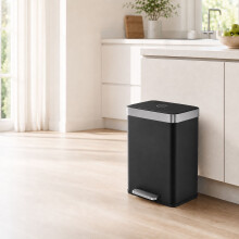 2-Kammer-Treteimer (2 x 30 l) mit Soft-Close-Deckel, Schwarz, 15 Müllbeutel