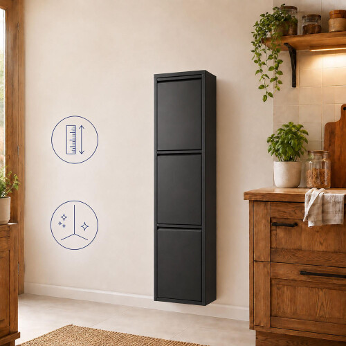 Abfalltrennsystem 3 x 18 l mit Kippfunktion, Schwarz, Wandmontage 2
