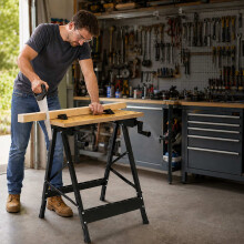 Klappbare Werkbank mit Spannbacken und Kurbelverstellung, Tragkraft 100 kg