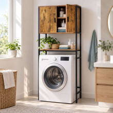 Waschmaschinenschrank mit 2 Fächern, 170 cm, Rustikales Braun/Schwarz