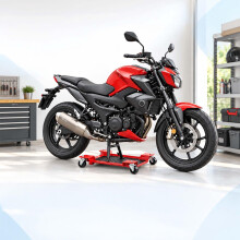 Motorrad-Transportwagen bis 250 kg mit 4 Doppellenkrollen – Rot