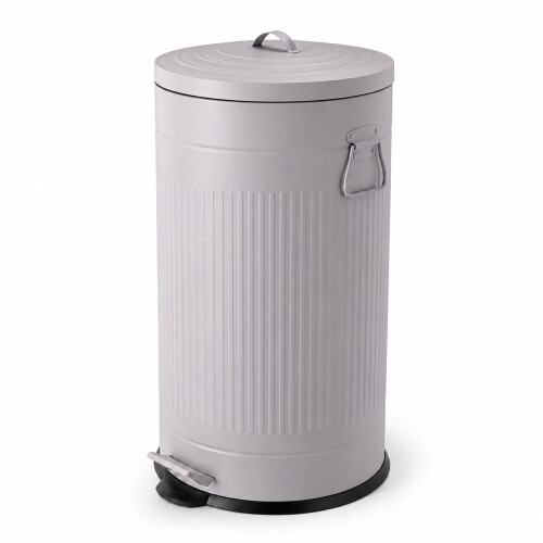 Retro-Tretmülleimer 40 l mit Soft-Close-Deckel, Hellgrau, Eisen 1