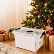 Aufbewahrungsbox für Weihnachtskugeln mit Tragegriff, 3 Ebenen, transparent