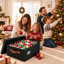 Aufbewahrungsbox für 96 Weihnachtskugeln mit Griffen, schwarz, mit Trennwänden