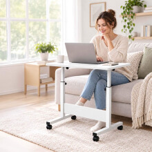 Höhenverstellbarer Laptoptisch auf Rollen, neigbare Tischplatte – Weiß, 67–90 cm