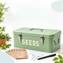 Saatgutaufbewahrungsbox mit 3 Fächern, 30 Saatguttüten, 30 Pflanzenetiketten